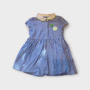Jacadi Paris Girls Dress 24M Blue Striped Heart Flower Short Sleeve Collar‎